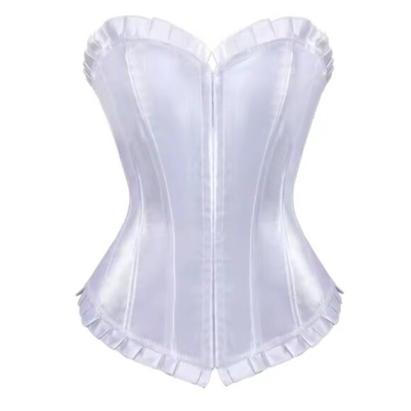 White Satin Ruffled Corset Set - NEW - Picture 1 of 10